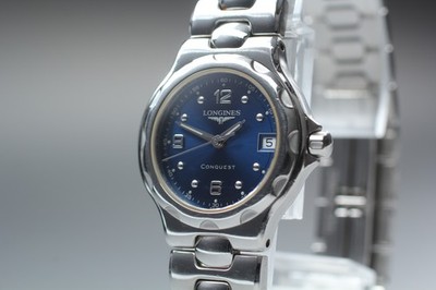 [Near MINT] Longines Conquest L1.131.4 25mm Blue Dial Date Quartz Damenuhr