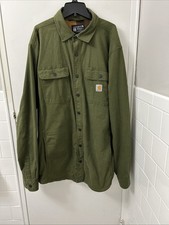 Carhartt Shirt Jacket Mens L Green Relaxed Fit Rugged Flex Canvas Fleece Lined