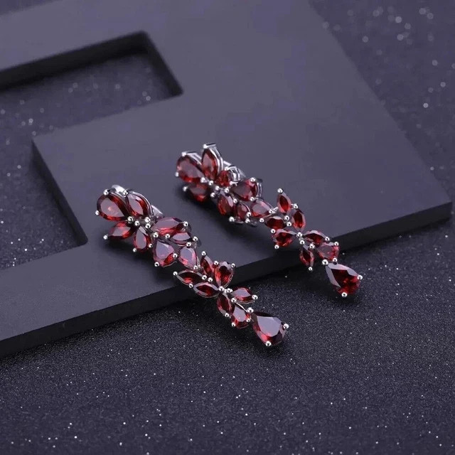 4Ct Pear Cut Lab Created Red Garnet Vintage Drop Earrings 14K White Gold Plated