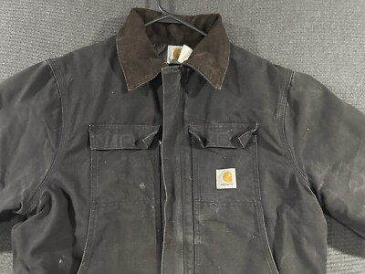 Carhartt Canvas Barn Jacket Size 48 Black Distressed Stained