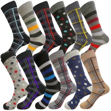 12-6 Pair MULTI PATTERN First quality Multi color Men's COTTON Dress Socks 10-13
