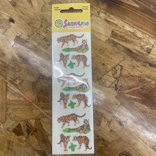 Sandylion Sealed VTG 1990 Fuzzy Animals Tiger Lion Cat Stickers FLOCKED 90s RARE