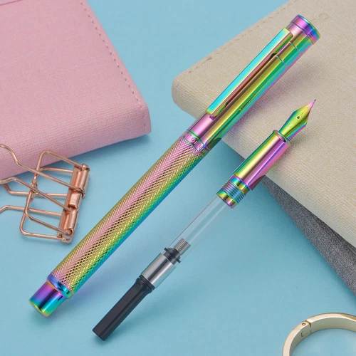 HongDian Rainbow Forest Metal Fountain Pen Colored EF/F/M/Bent Gift Office Pen image 7