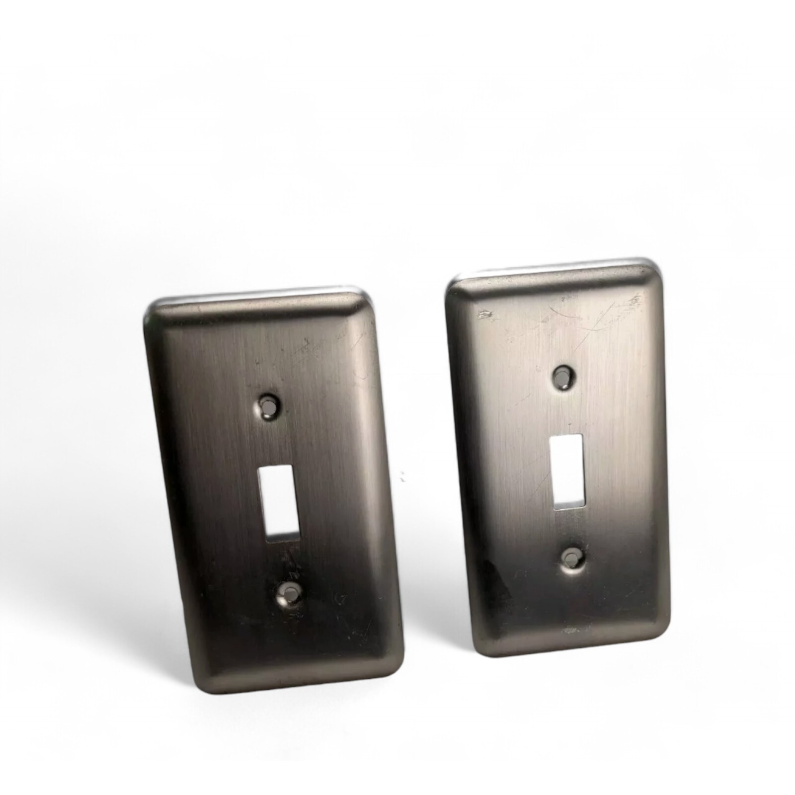 Vtg Hubbell 1-Gang Toggle Switch Wall Plate brushed stainless steel 2 pcs
