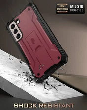 For Galaxy S22 Plus Case Poetic Built-in Screen with Kickstand Shockproof Red