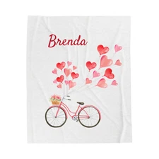 Bike Personalized  Velveteen Plush Blanket, heart balloons name blanket,  throw 