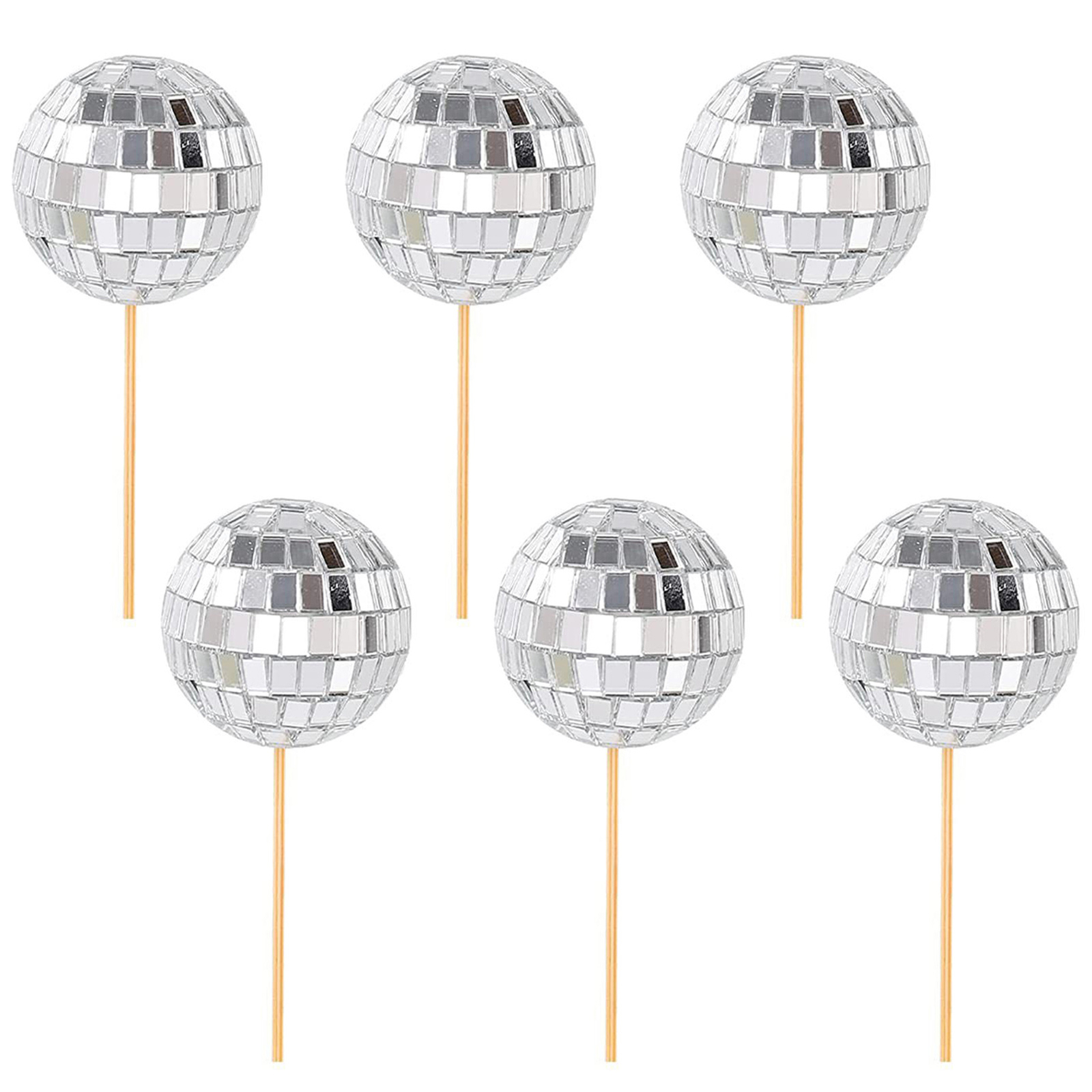 6pcs Cake Topper Creative Decorate Mirror Disco Ball Cake Insert