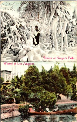 Postcard 1908 Winter Niagara Falls Los Angeles Comparison California B182