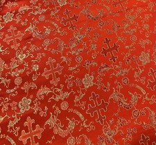 Red Gold Metallic Church Cross Brocade Fabric 60 Width Sold By The Yard
