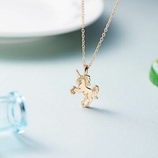 Adorable New Shiny Yellow Gold Plated Unicorn Charm 18" Pendant Necklace