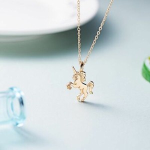 Authentic Adorable Shiny Yellow Gold Plated Unicorn Charm 18" Pendant Necklace