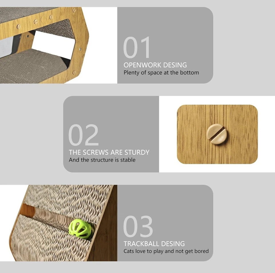 Cat Scratching Board Hexagon Scratcher Bed Track Toy Ball Double Layer Cardboard - Image 2 of 4