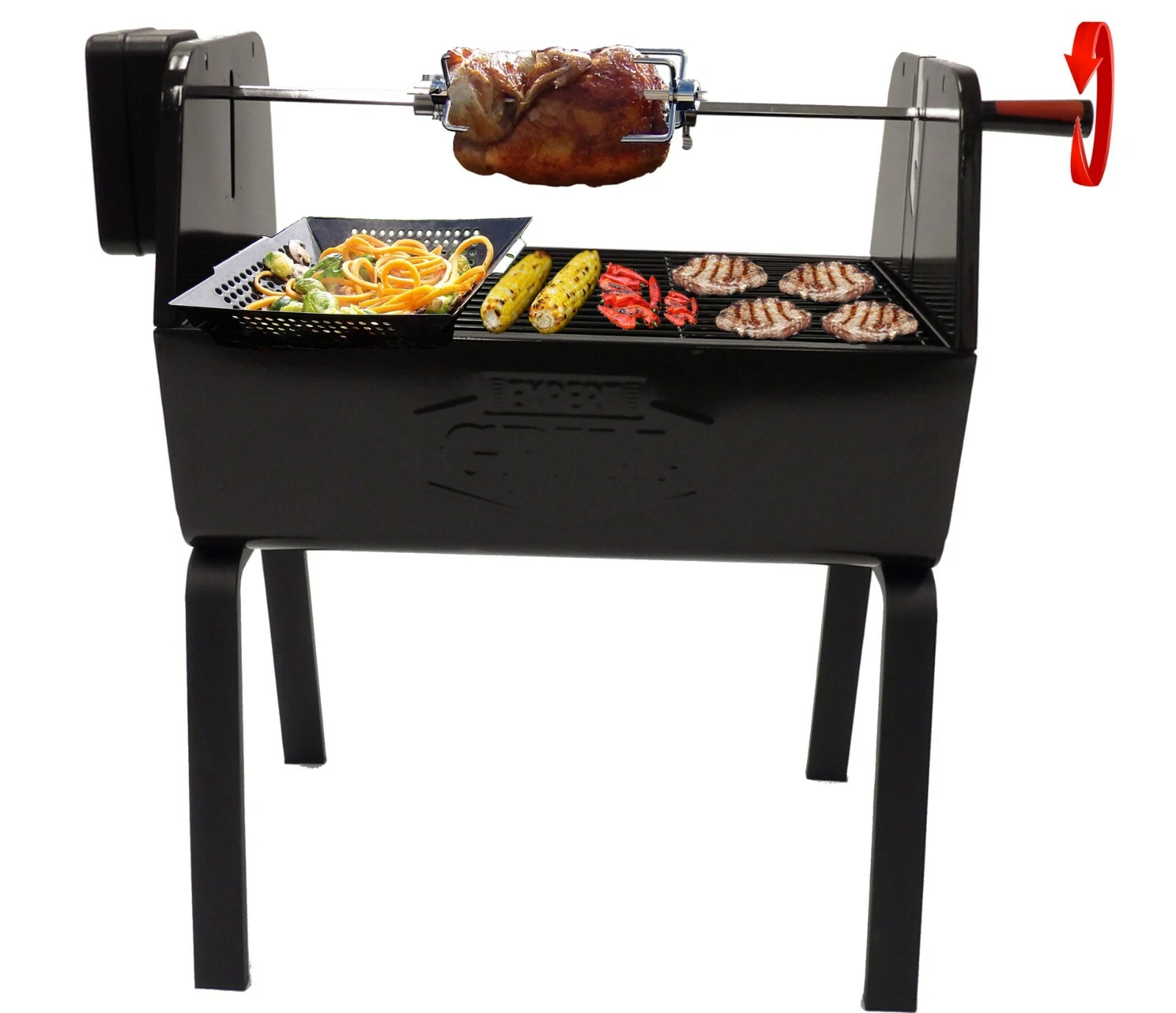 Portable BBQ Grill and Rotisserie- Charcoal Fueled- Great for Camping/Tailgating