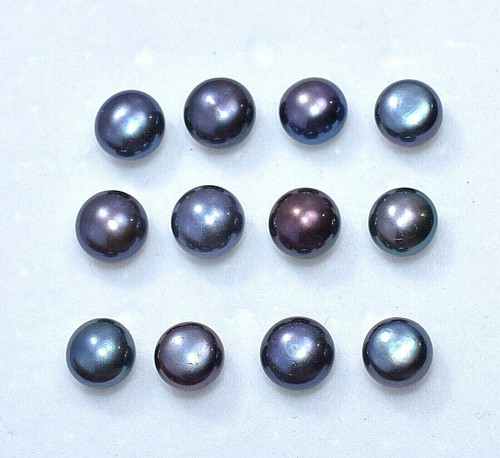 32.70Ct Natural Tahitian Black Blue south Sea Pearl Half Drilled 12 Pcs Gems lot - Picture 2 of 4