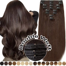 Thick Clip In Real Double Weft Human Hair Extensions Remy Brazilian Full Head US