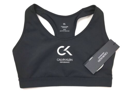 Calvin Klein Sports Bra Performance Racerback Logo - Black - XS - RRP £45 New - Picture 1 of 6