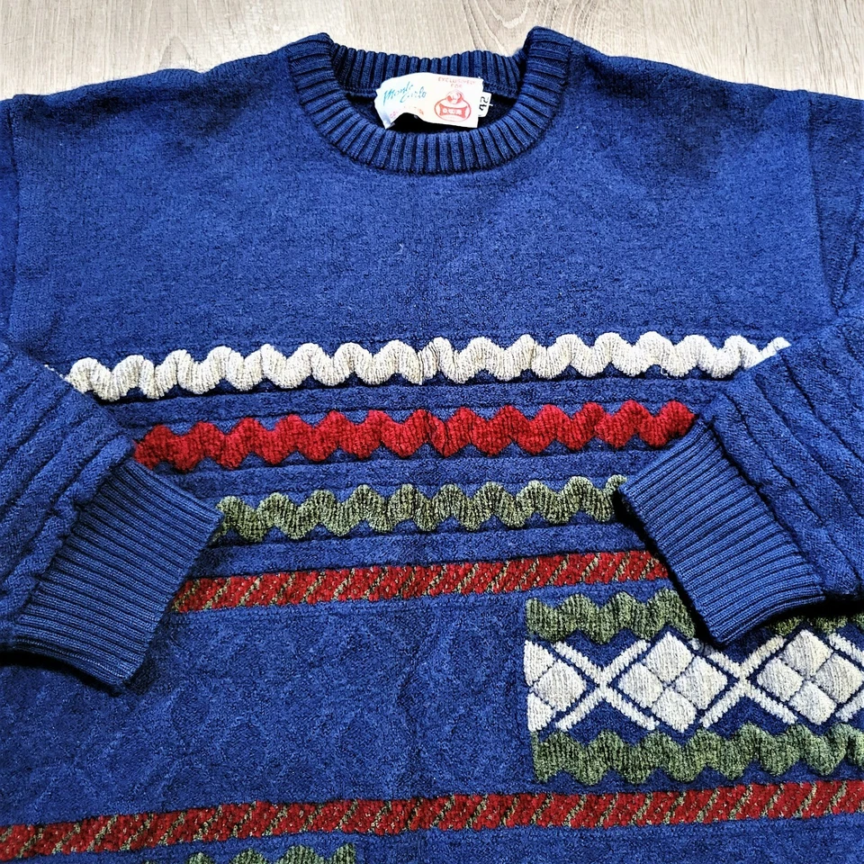 Suéter De Colección Años 60 70 Monte Carlo Lana Texturizada De Colección Tejido Geométrico Retro Esquí S Foto 4 de 4