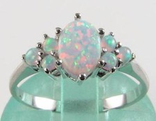 CRISP 9K 9CT WHITE GOLD AAA ALL OPAL CLUSTER ART DECO INS RING FREE RESIZE
