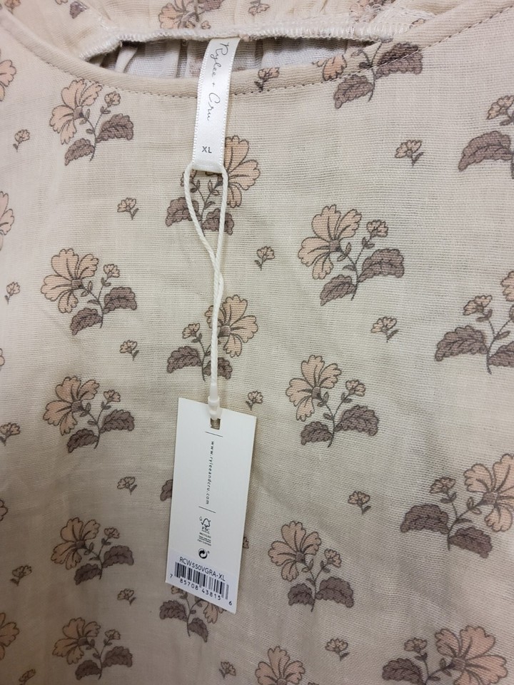 Riley + Cru Crop Top Beige Floral Shirt New With Tags Size XL eBay