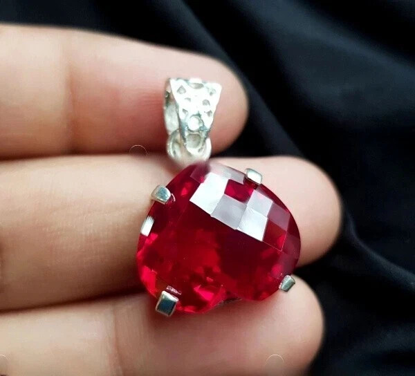 Sterling Silver Plated Heart Cut Natural Ruby Locket 20.95 Ct Certified Pendant