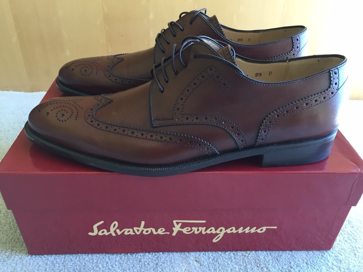 Salvatore Ferragamo Oxford Brogue Mens Shoes, Chestnut, Hand 