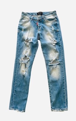 Distressed DSQUARED Women's Low Rise Relaxed JEANS Made in Italy  Size 27