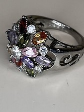 Sterling silver mulitcolor rhinestone ring size 7