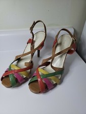 Nine West "Jewellite" Croc Embossed Leather Strappy Sandals Heels Size 8.5M
