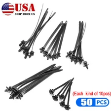 50 Sizes Universal Car Fastening Cable Clips Push Mount Cable Zip Tie Assortment