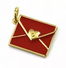 Love Letter Charm Pendant Gold Tone Metal Jewelry Gift For Women Red Enamel