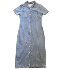 Vintage 90s Expressions Dress Women's Medium Blue Denim Button Down Long Maxi