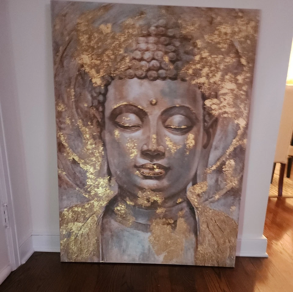 Pintura de Buda sobre lienzo con detalles dorados 36x47 Foto 3 de 3