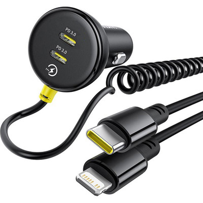 Autoladegerät 2x USB-C PD 3.0, 60W + kabel iPhone / USB-C Baseus Kfz-Ladegerät