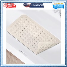 Non Slip TPE Shower Mat 15 x 27.5 Inch with Suction Cups Drain Holes Beige