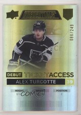 2021 Upper Deck Credentials Debut Ticket Access Yellow 86/249 Alex Turcotte 3ir