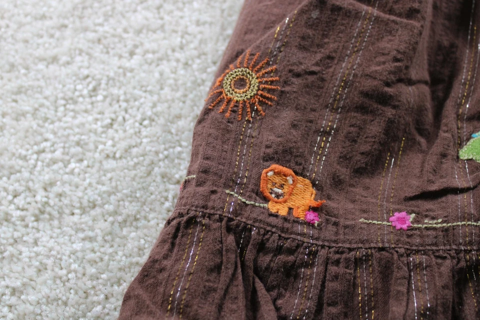 Gymboree Dress Girls 18-24 Months Brown Safari Animals Embroidered Applique - Image 4 of 4