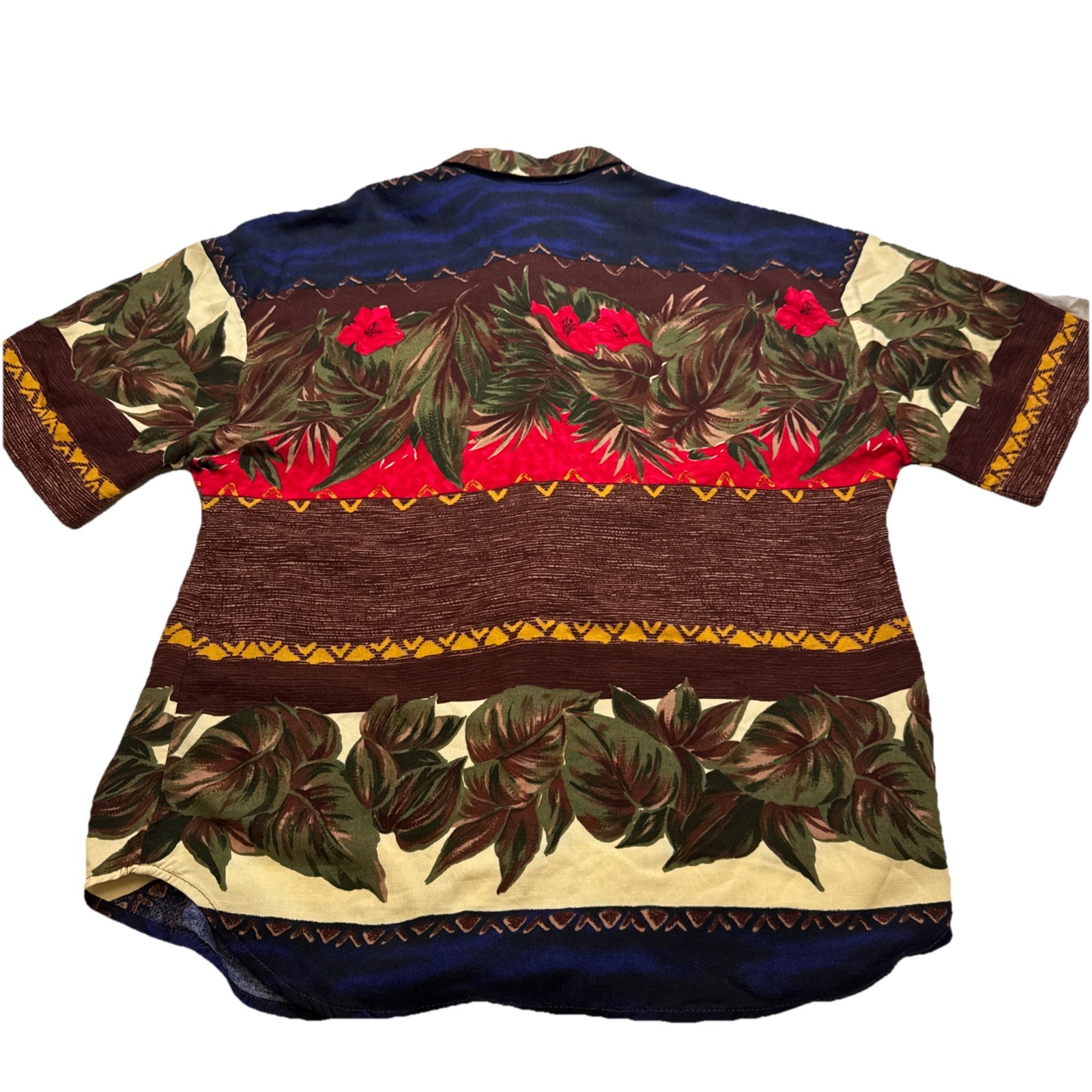 Just For Petites Vintage Tropical Floral Rayon Button Up Shirt Burgundy 8348P image 2
