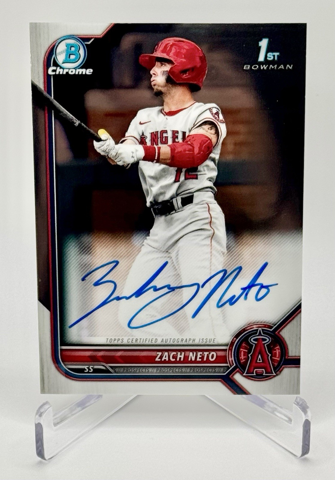 Zach Neto 2022 Bowman Draft Chrome 1st Auto RC #CDA-ZN - Los Angeles Angels