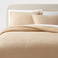 King Washed Waffle Weave Duvet Cover and Sham Set Wheat - Threshold