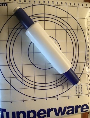 Tupperware Water-Fill Rolling Pin with Blue Handles and Plastic Pastry Mat