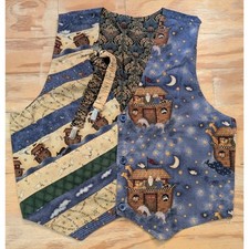 Vintage Handmade Reversible Grandma Variety Noah's Ark Vest Suspender Straps Med