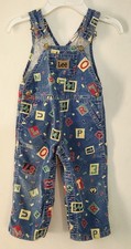 Vintage 80's 90's LEE All Over Print Blue Corduroy Bib Overalls Size 24 Months