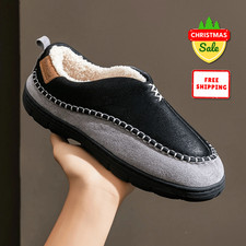 Mens Slip On House Slippers Winter Warm Plush Memory Foam Indoor Non Slip Shoes