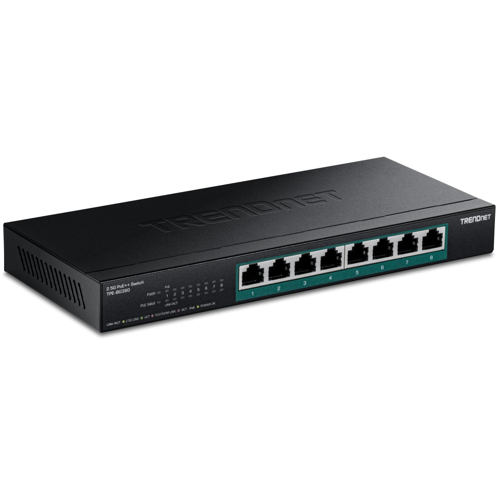 TRENDnet 8-Port 2.5G PoE++ Switch, TPE-BG380, 8 x 2.5GB 8-Port, Black
