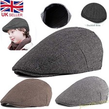 Mens Winter Tweed Check Flat Cap Hat Newsboy Baker Gatsby Warm Drive Retro UK