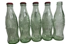 5 Vintage Coca-Cola Glass Bottles Green Embossed Collectible Display w/ some cap