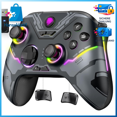 Gaming Controller Wireless RGB Licht Hall Joystick Bluetooth Schwarz für PC