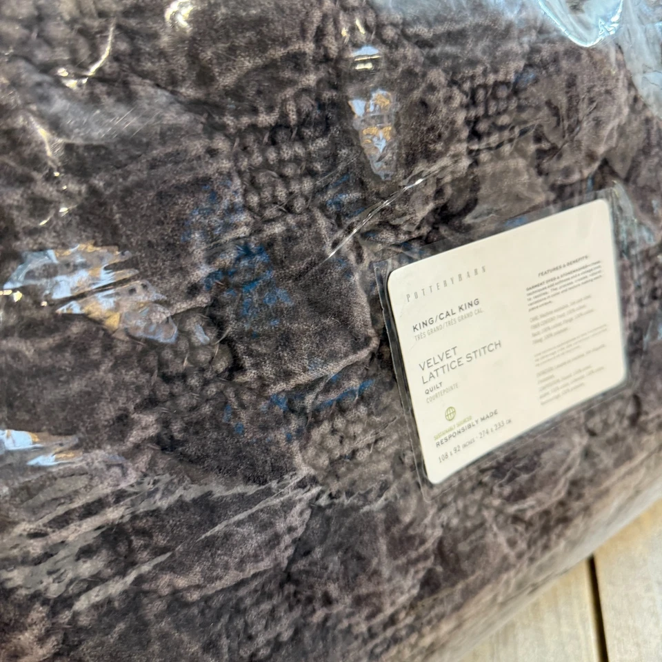 COLCHA DE CELOSÍA DE TERCIOPELO GRANERO DE CERÁMICA, KING / CAL KING ~ GRIS Foto 3 de 4