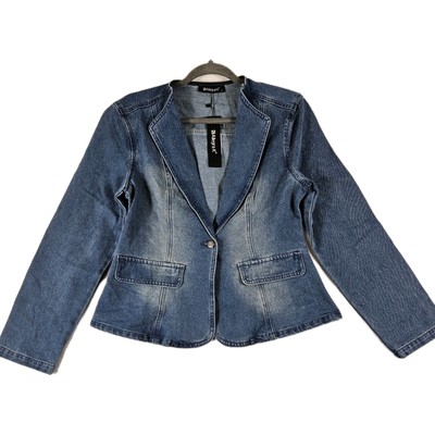 NWT Lapel Collar Long Sleeve One Button Blue Denim Blazer Size Small