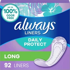 Always Daily Protect Liners, Long Length, Unscented Panty 92 Count MPN 
